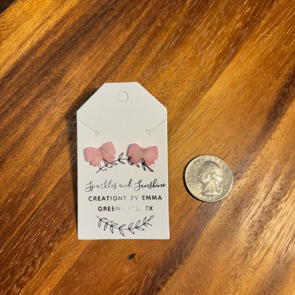 Pastel Pink Bow Stud Earrings